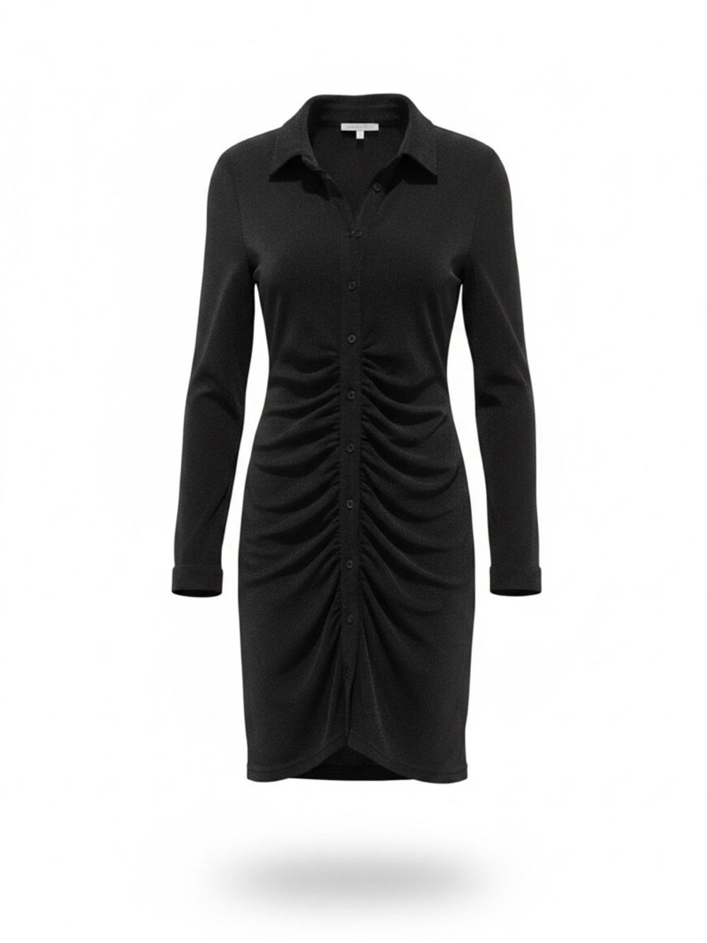Bardot Black Ruched Midi Dress Button Front Long Sleeve Size L